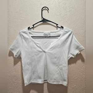 White V-Neck Knit Crop